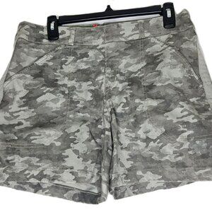 Spanx Womens Twill Stretch Shorts Size L Grey Camo Pull On 4" Inseam Tum Control